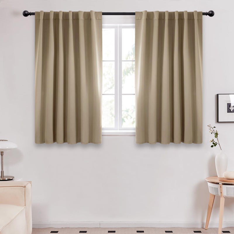 Deconovo Solid Back Tab and Rod Pocket Curtains Thermal Insulated Blackout Window Curtains for Kitchen 52Wx54L Inch Khaki 2 Panels - Image 1